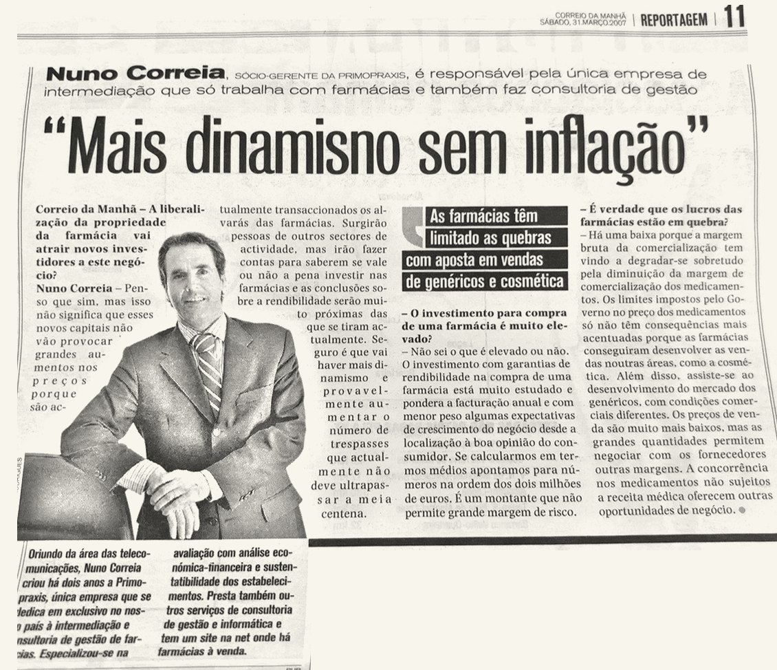 Recorte do Correio da Manhã de 31 de março de 2007: entrevista a Nuno Correia, «Mais dinamismo sem inflação»